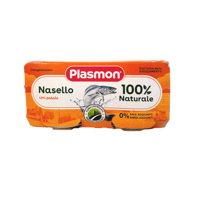 PLASMON BABY FOOD PUREE FISH GR 80 X 2 HAKE NASELLO AND POTATOES X 12
